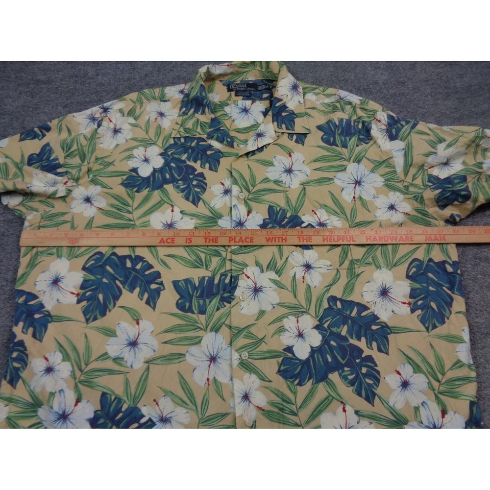 VTG Polo Ralph Lauren Loop Collar Shirt Men XL Blue Clayton Hawaiian Floral